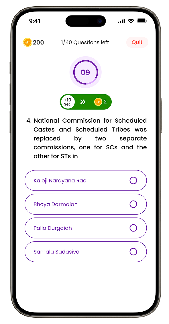 QuizVita app interface showing quiz gameplay (mobile)