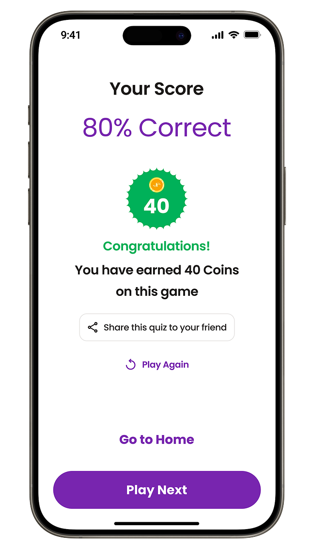 QuizVita app interface showing quiz selection (mobile)